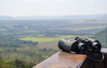 binoculars on a bench